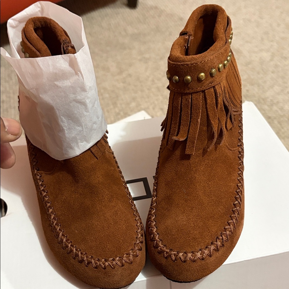 Aldo Brown Fringe Ankle Boots